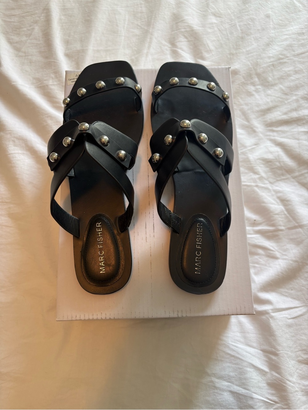 Marc Fisher Black Slide Sandals with Silver Studs